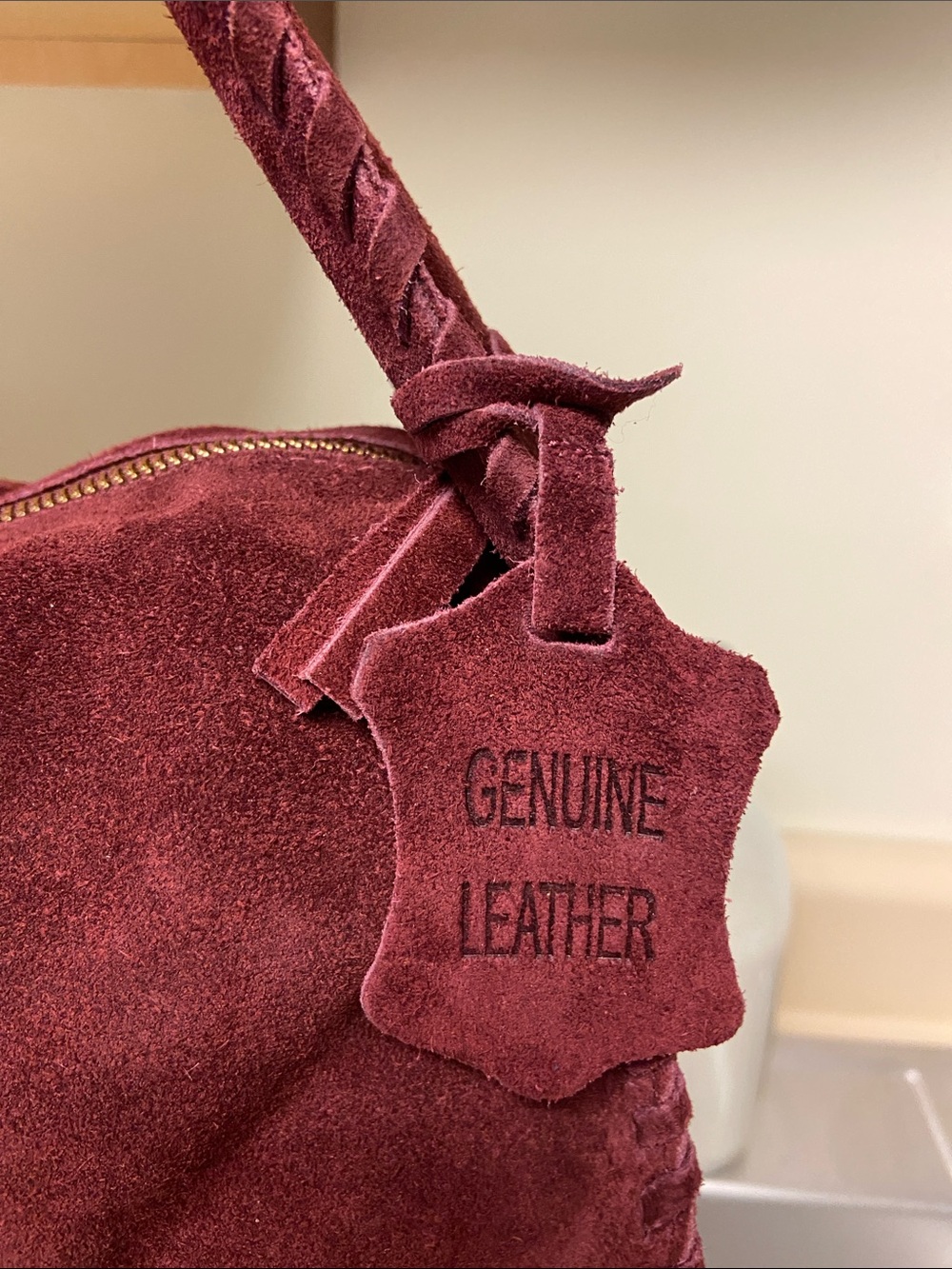 Haute Hippie Wine Suede Braided-Handle Shoulder Bag - Picture 5 of 11